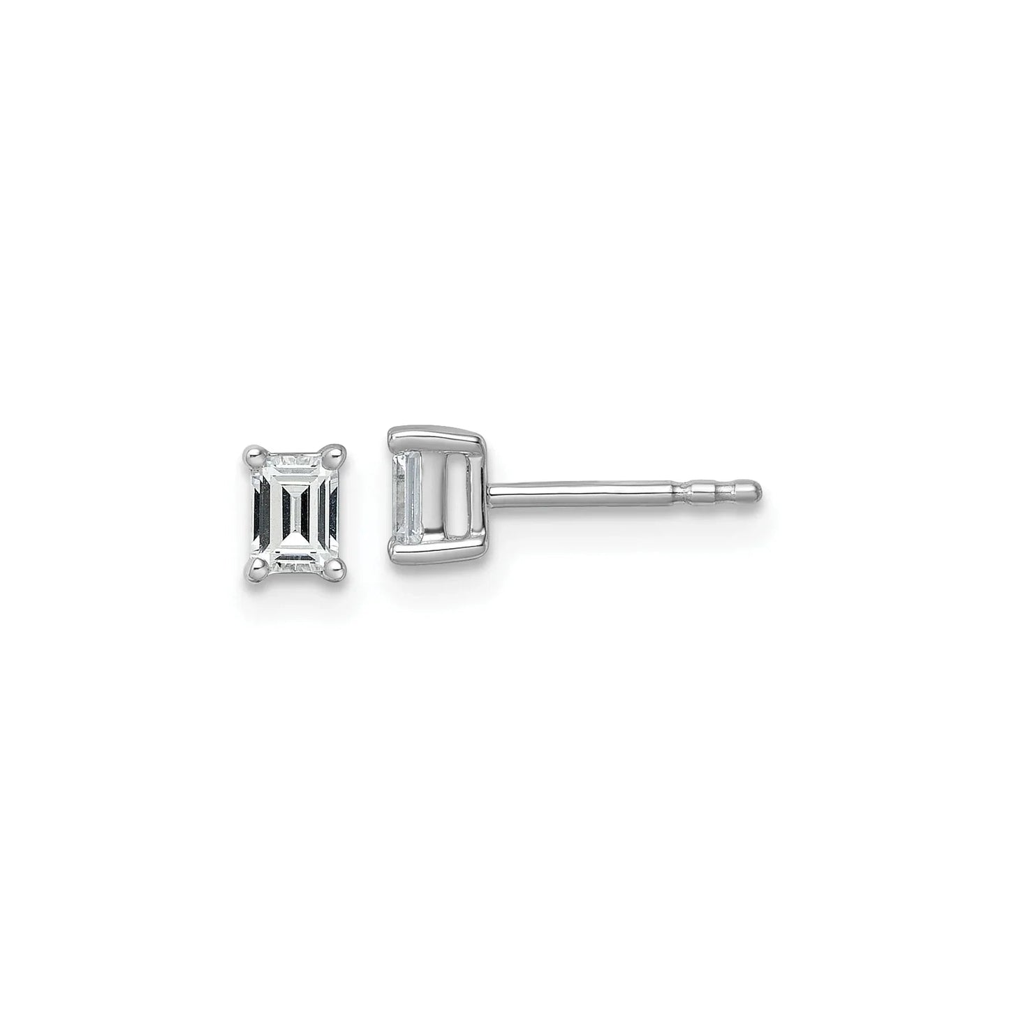 14K Gold Lab Grown Diamond Emerald Cut Four Prong Stud Earrings