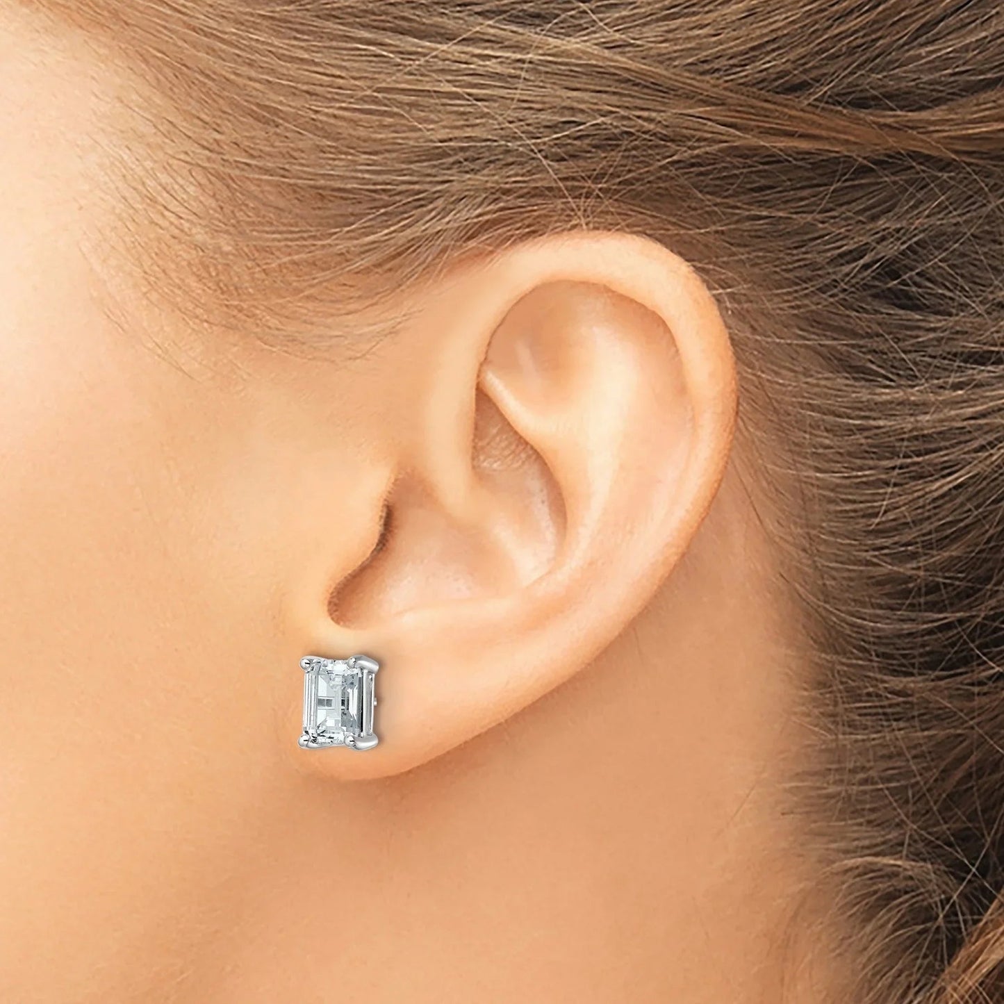 14K Gold Lab Grown Emerald Diamond Four Prong Stud Earrings