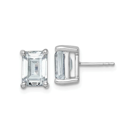 14K Gold Lab Grown Emerald Diamond Four Prong Stud Earrings