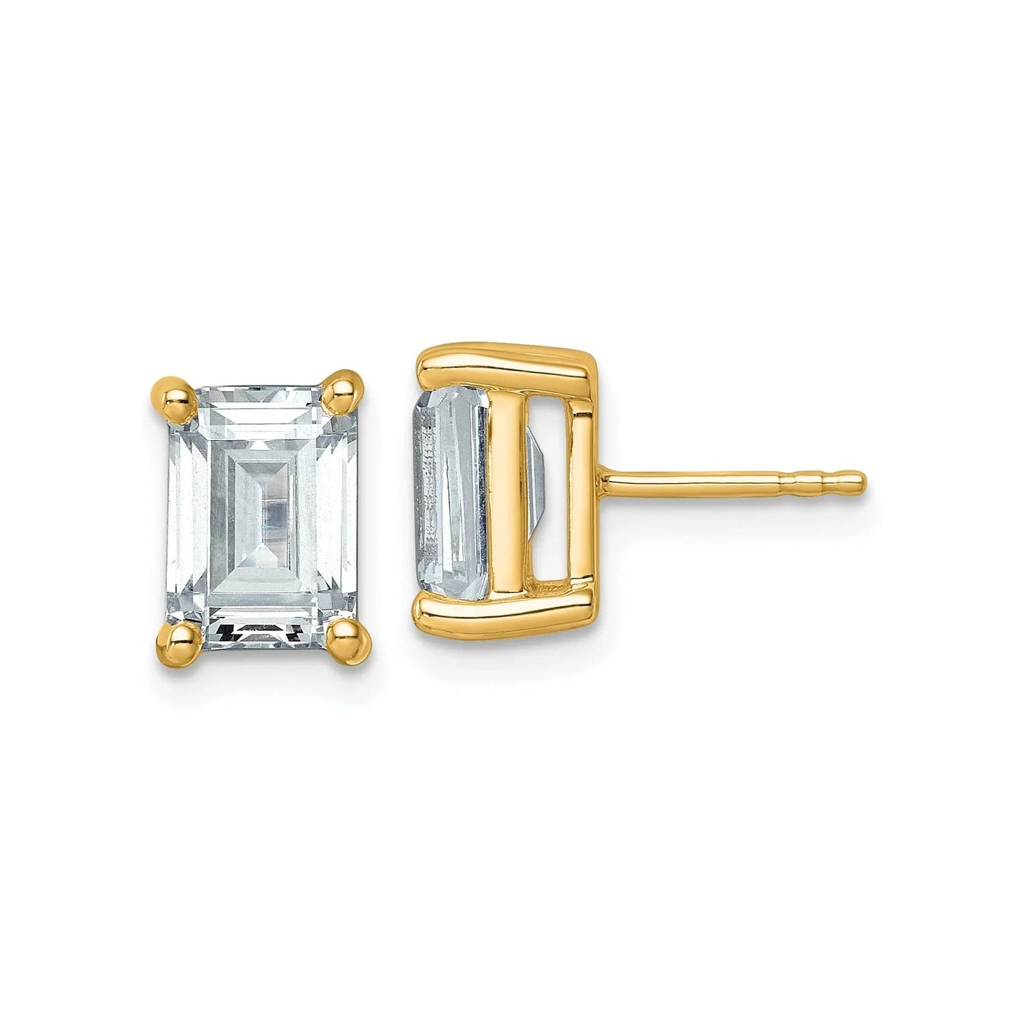 14K Gold Lab Grown Emerald Diamond Four Prong Stud Earrings