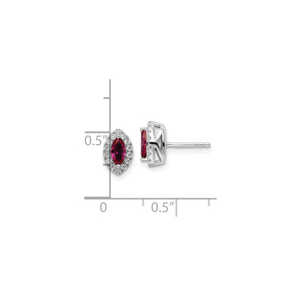 14k White Gold Lab Grown Diamond and Ruby Stud Earrings 0.2 Ct