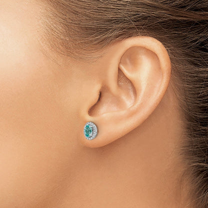 14K White Gold Lab Grown Diamond and Oval Paraiba Stud Earrings 0.152 Ct