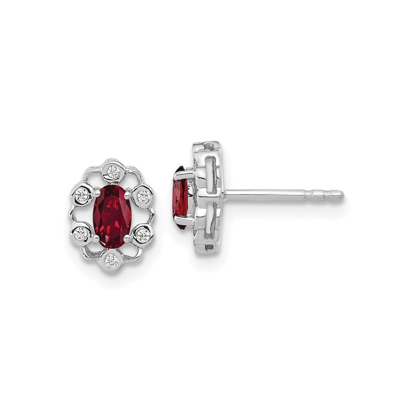 14k White Gold Lab Grown Diamond and Oval Halo Post Earrings