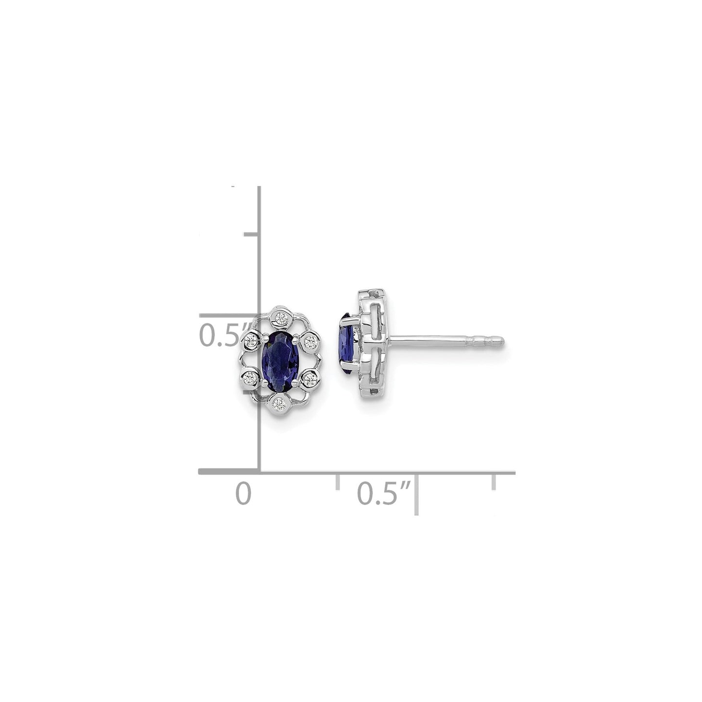 14k White Gold Lab Grown Diamond and Oval Halo Post Earrings