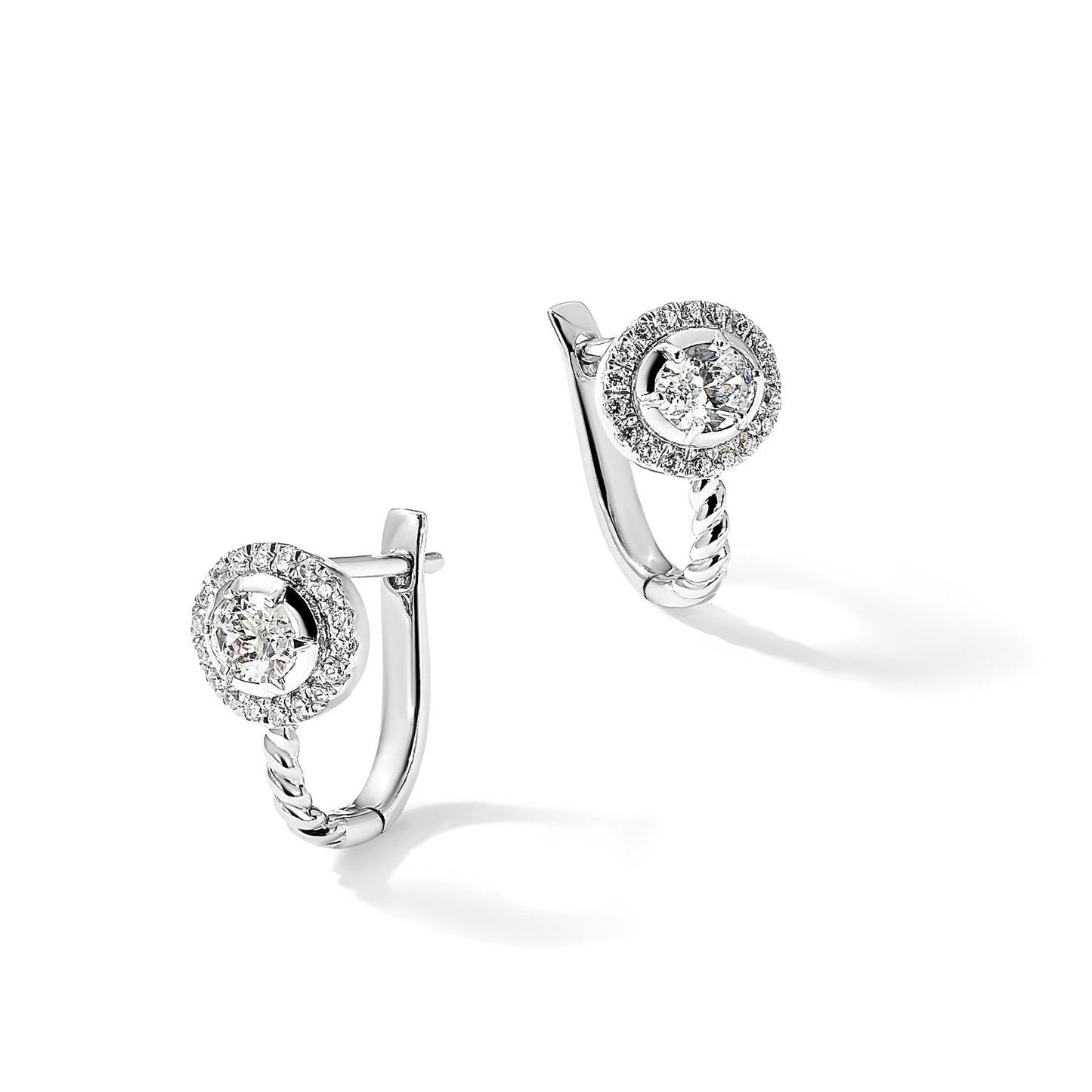 14k White Gold Lab Grown Diamond Circle Hinged Hoop Earrings
