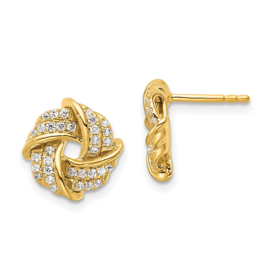 14K Yellow Gold Lab Grown Diamond Love Knot Post Stud Earrings 0.33 Ct