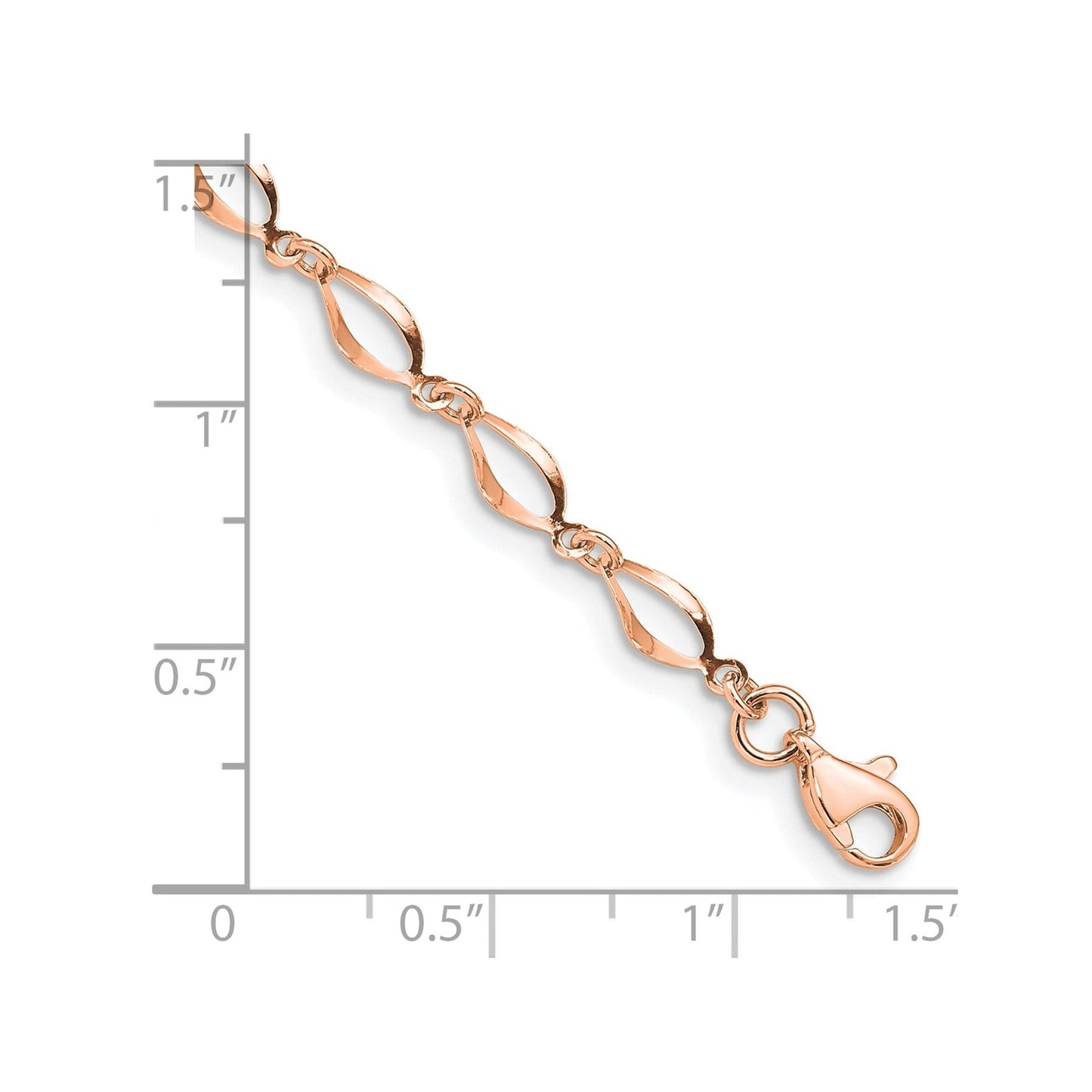 14k Rose Gold Twisted Infinity Elongated Link Lobster Clasp Chain Bracelet