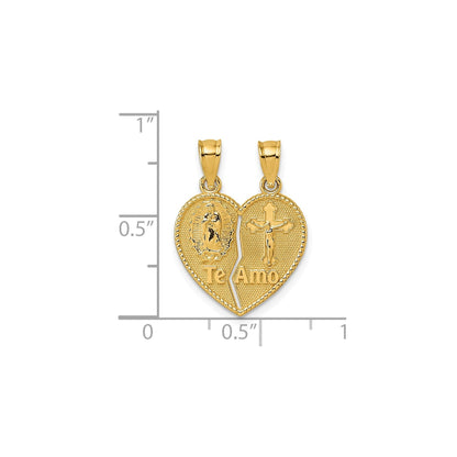 14k Gold Te Amo Crucifix Break-apart Heart Pendant