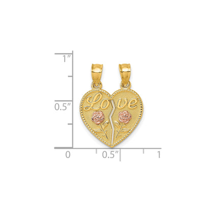 14k Real Gold LOVE And Roses Heart breakable pendant