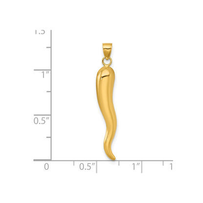 14k Yellow Gold Hollow 3-D Italian Horn Pendant