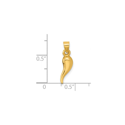 14k Gold Hollow 3-D Italian Horn Pendant