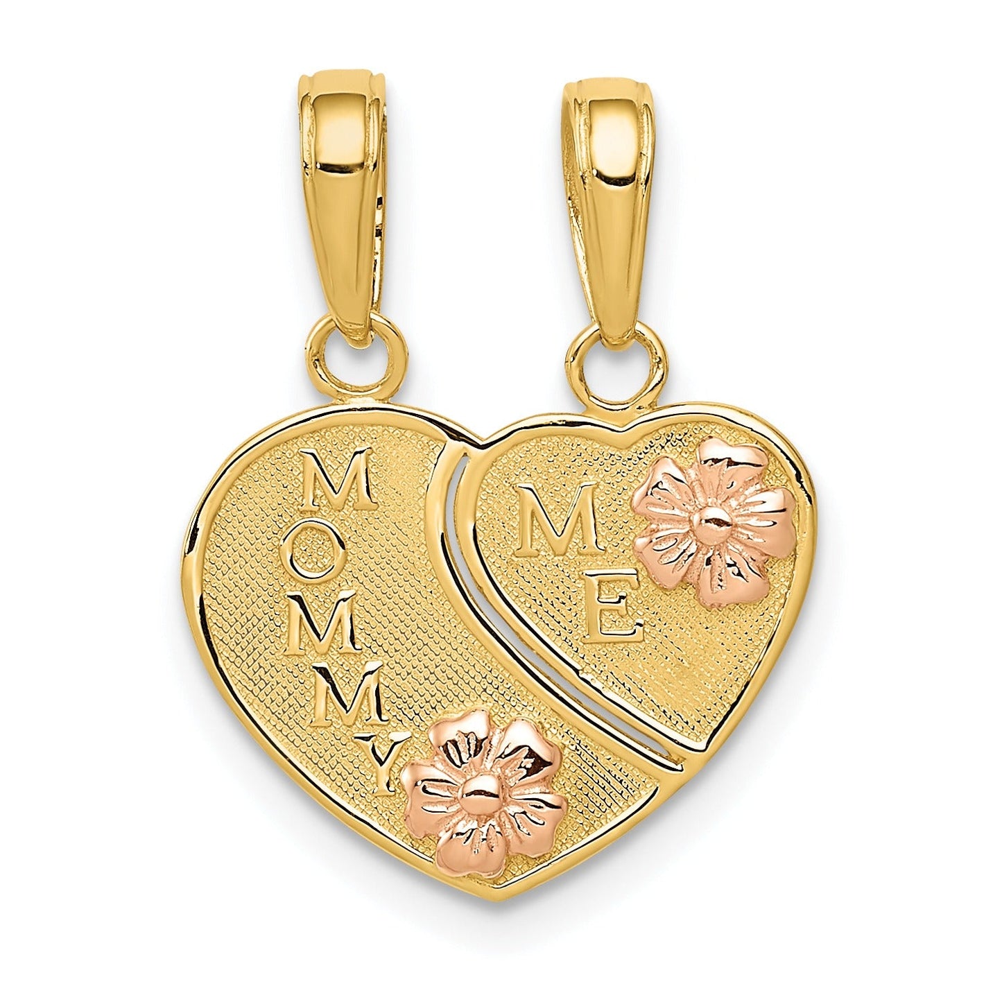14k Gold Flowers MOMMY-ME Break-apart Heart Pendant Only