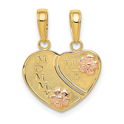 14k Gold Flowers MOMMY-ME Break-apart Heart Pendant Only