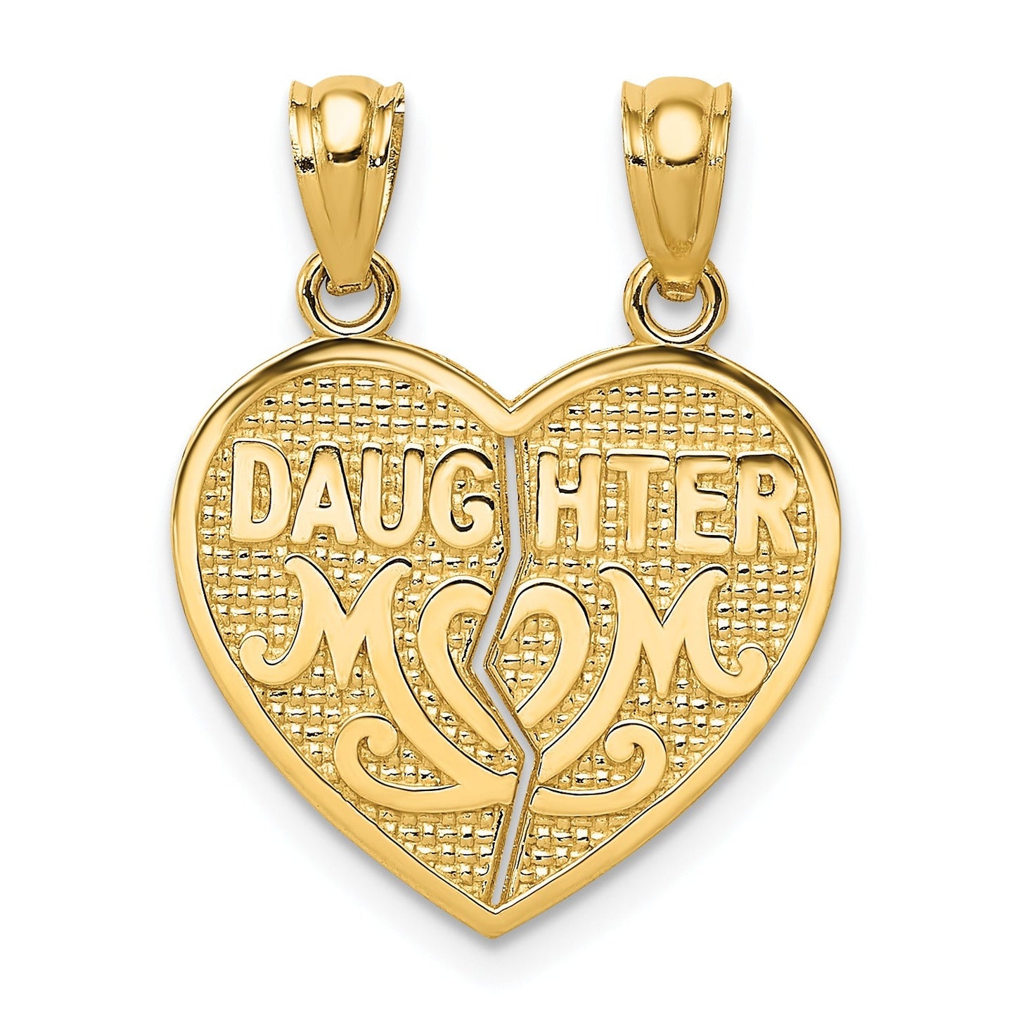 14k Solid Gold DAUGHTER-MOM Break-Apart Heart Pendant