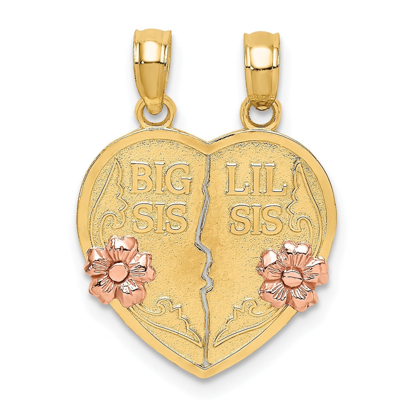 14k Gold  BIG SIS-LIL SIS Break-apart Heart Charm Pendant