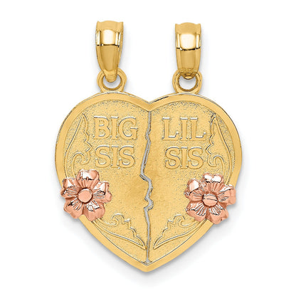 14k Gold  BIG SIS-LIL SIS Break-apart Heart Charm Pendant