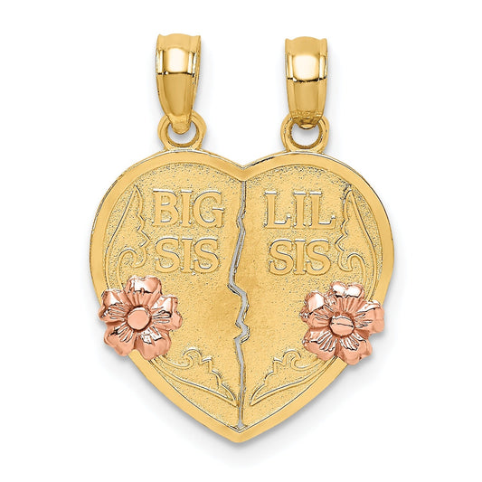 14k Gold  BIG SIS-LIL SIS Break-apart Heart Charm Pendant