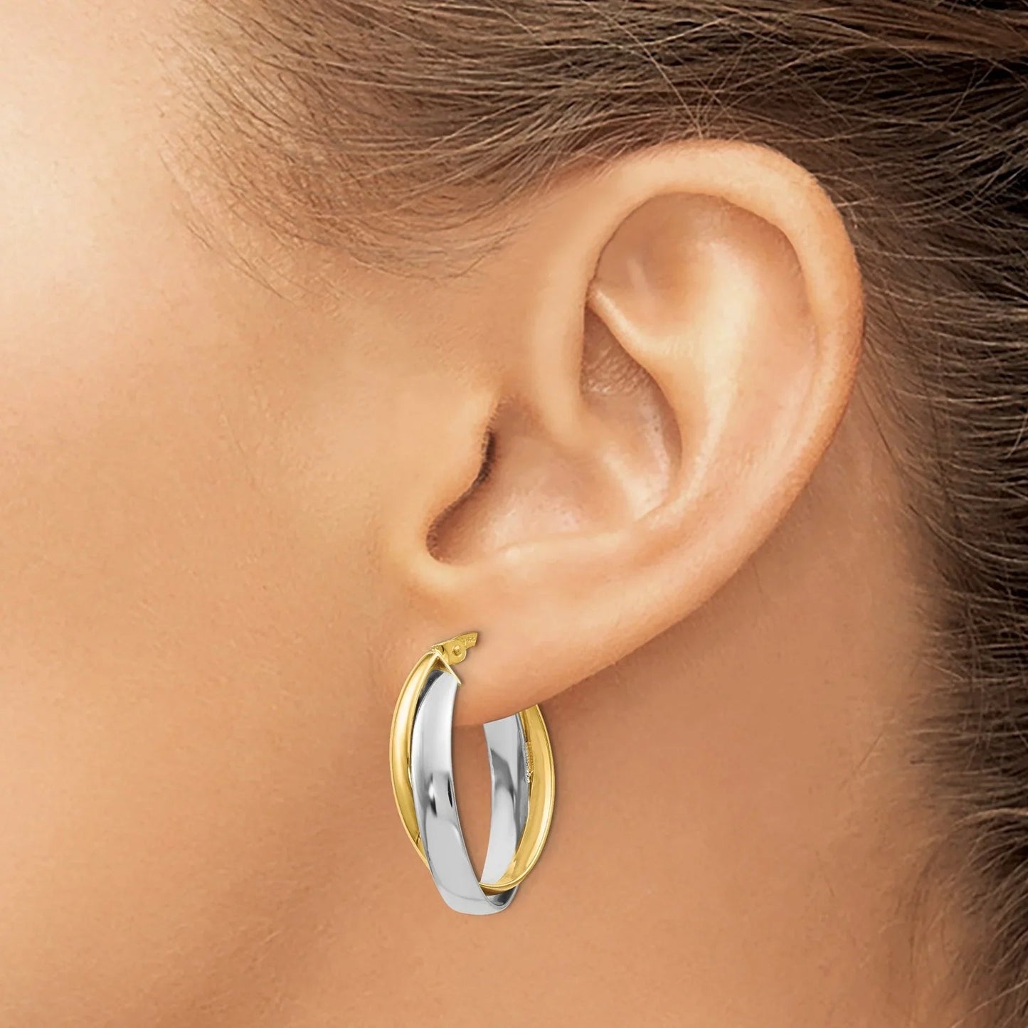 14K Gold Two-tone Double Oval Hoop Earrings