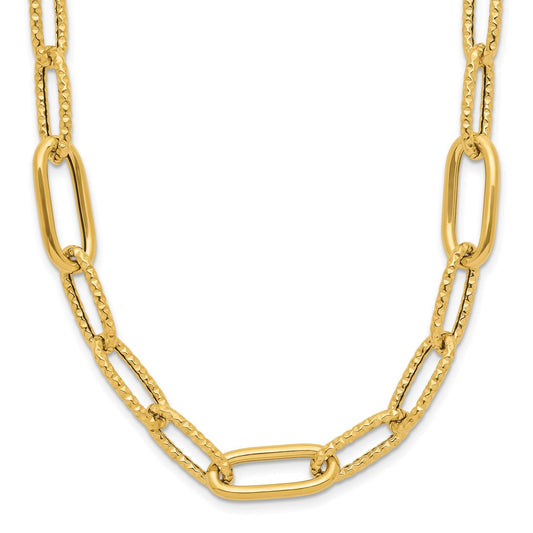 18 inch Fancy Paperclip Link Chain Necklace 14K Yellow Gold