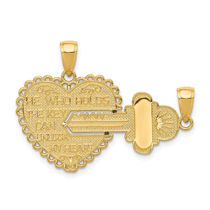 14K Gold Break-Apart HEART Key Charm Pendant