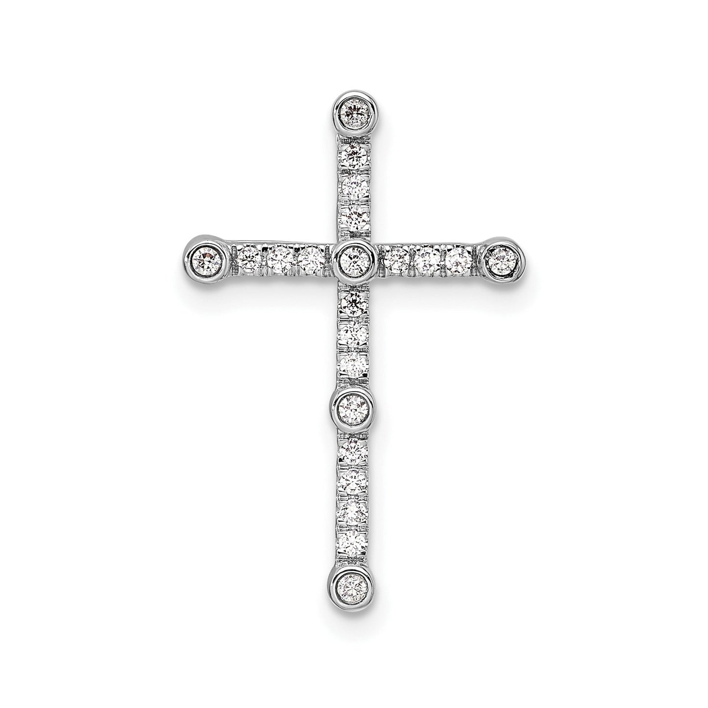 14k White Gold 1/5 carat Lab Grown Diamond Cross Chain Slide Pendant
