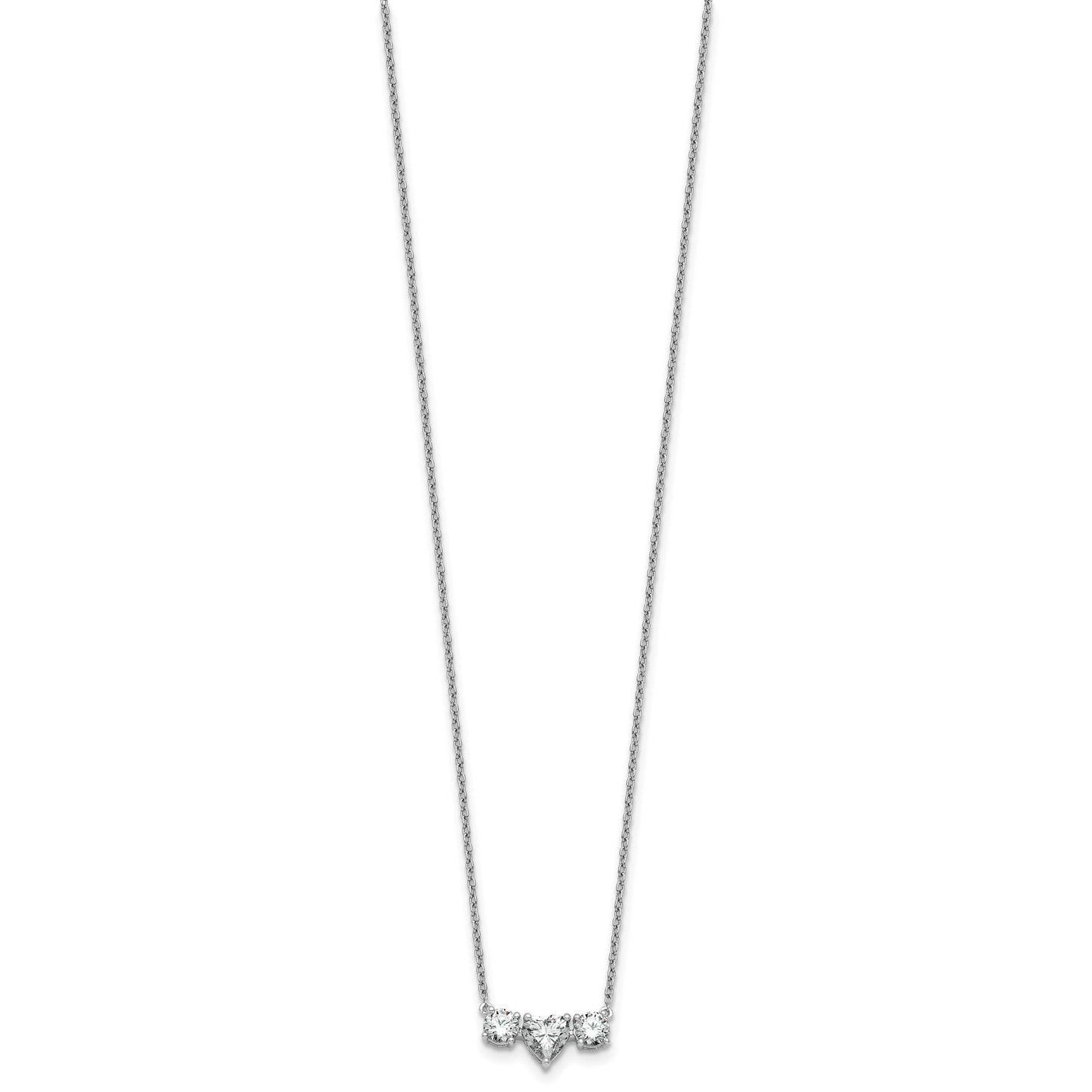 14k White Gold Lab Grown Diamond Three Stone Heart Bar Necklace 1 3/8 ctw