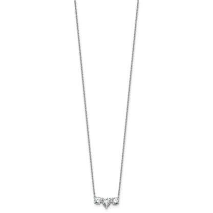 14k White Gold Lab Grown Diamond Three Stone Heart Bar Necklace 1 3/8 ctw