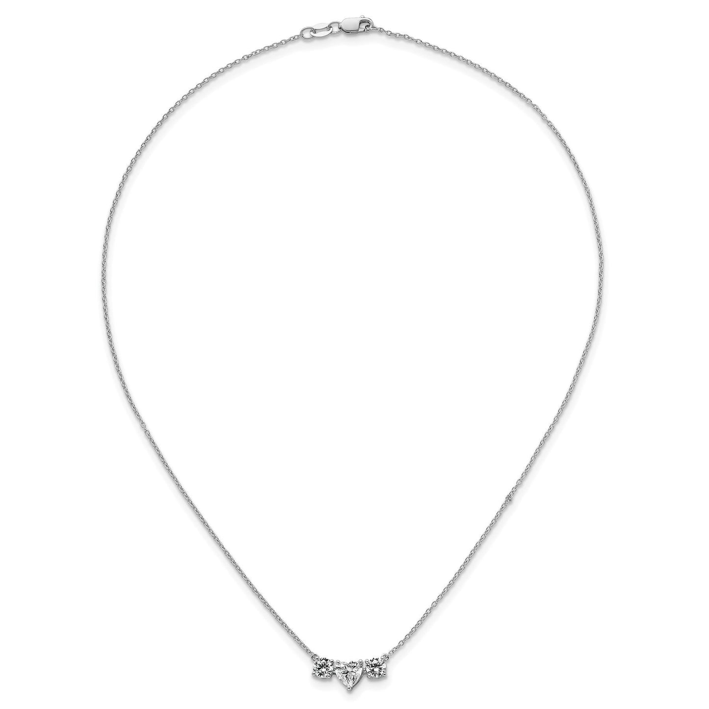 14k White Gold Lab Grown Diamond Three Stone Heart Bar Necklace 1 3/8 ctw