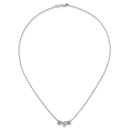 14k White Gold Lab Grown Diamond Three Stone Heart Bar Necklace 1 3/8 ctw