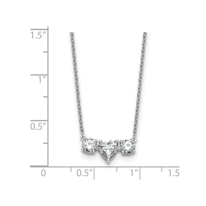 14k White Gold Lab Grown Diamond Three Stone Heart Bar Necklace 1 3/8 ctw