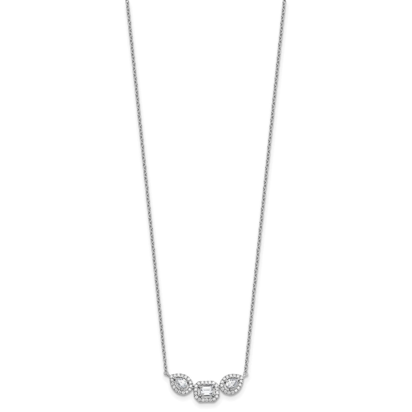 14k White Gold Lab Grown Diamond Three Stone Bar Necklace 3/4 ctw