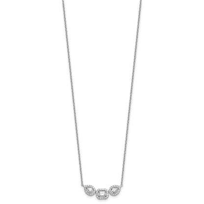 14k White Gold Lab Grown Diamond Three Stone Bar Necklace 3/4 ctw
