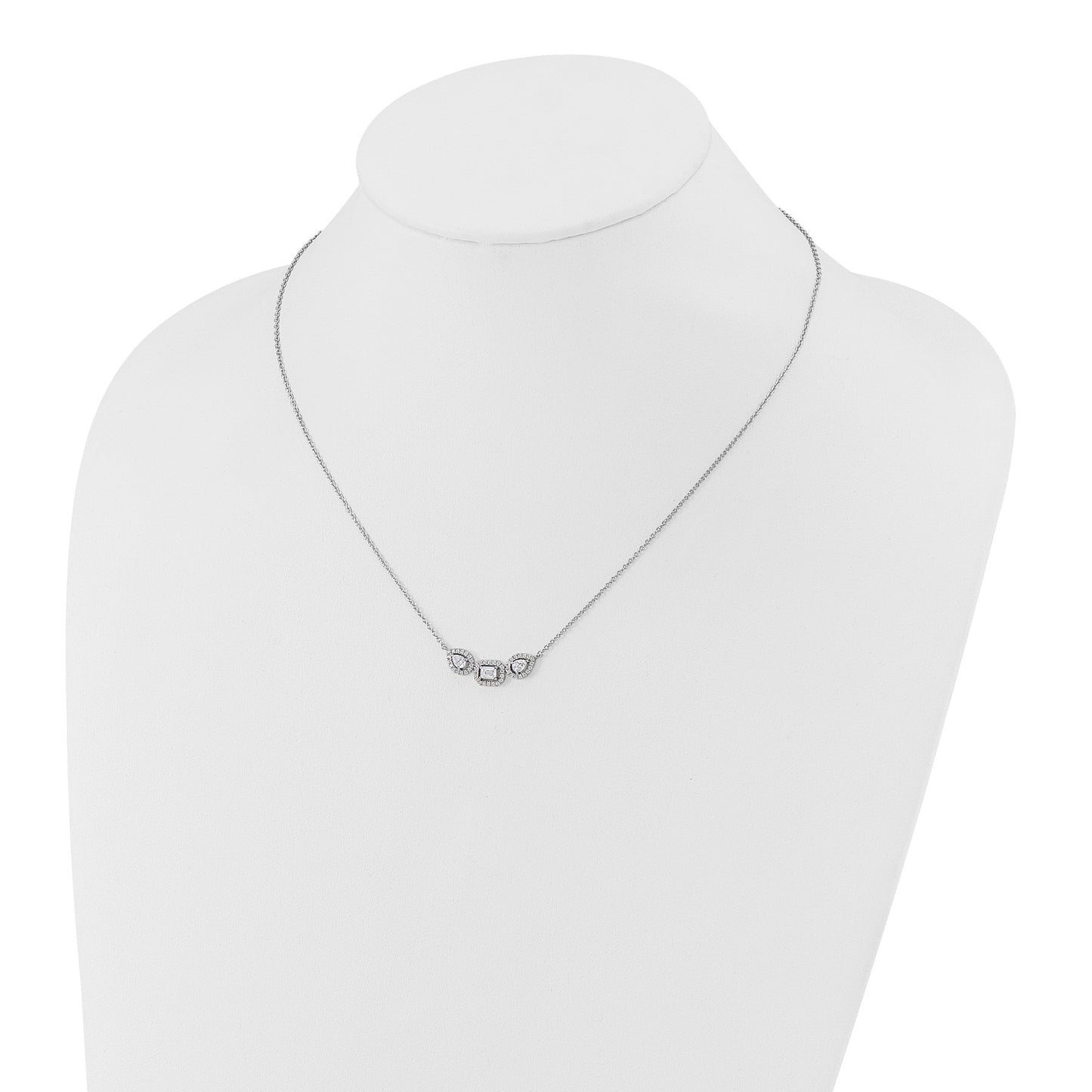 14k White Gold Lab Grown Diamond Three Stone Bar Necklace 3/4 ctw