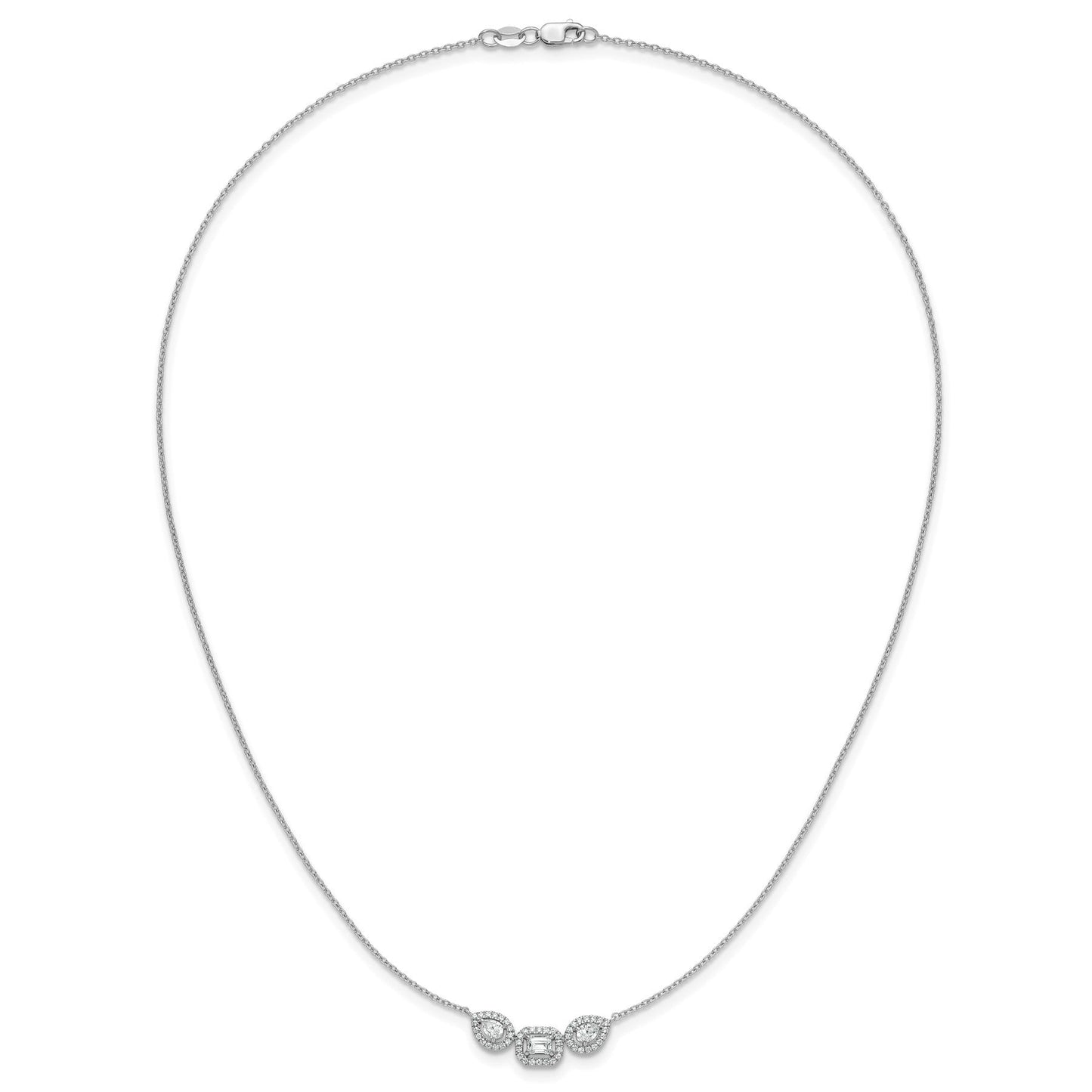 14k White Gold Lab Grown Diamond Three Stone Bar Necklace 3/4 ctw
