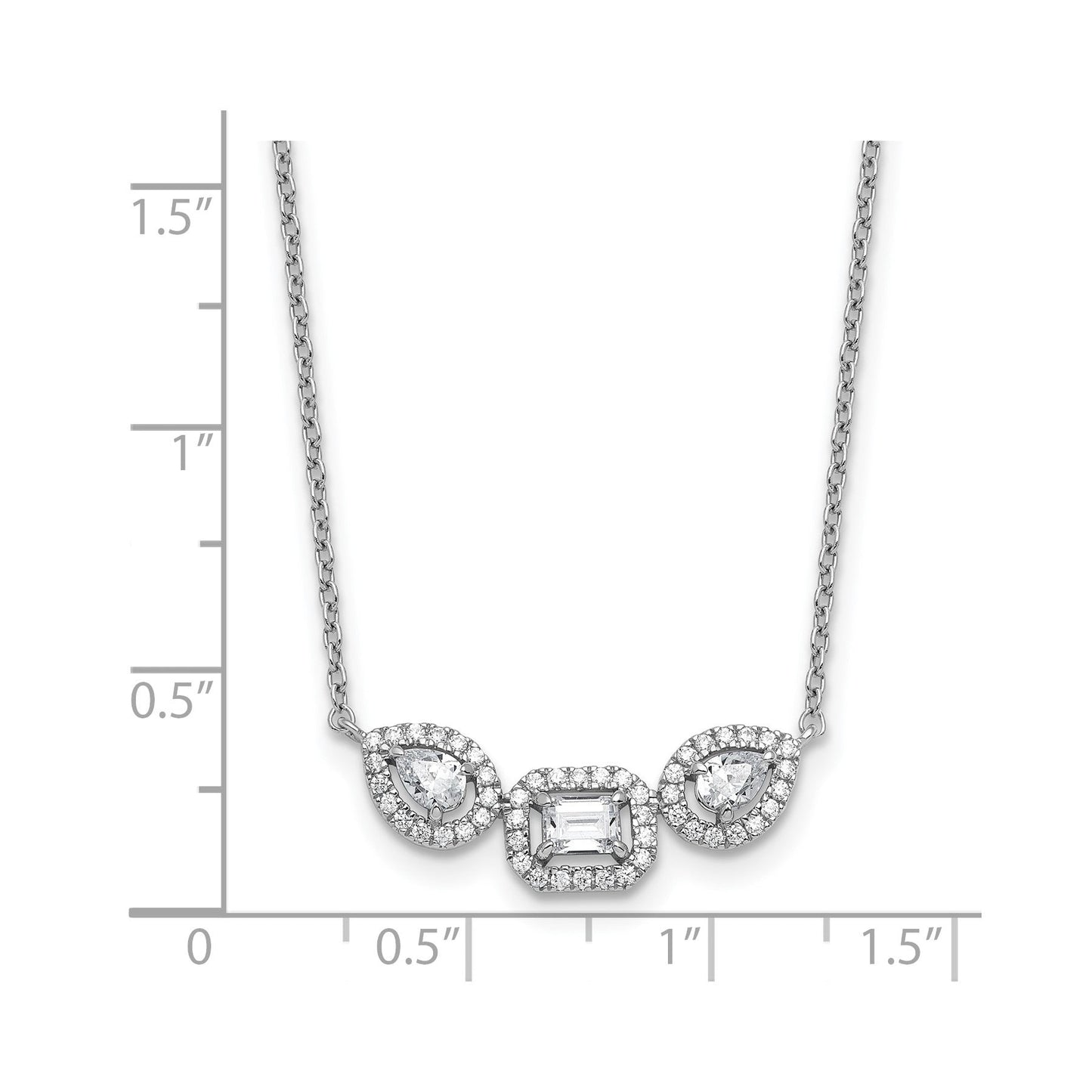 14k White Gold Lab Grown Diamond Three Stone Bar Necklace 3/4 ctw