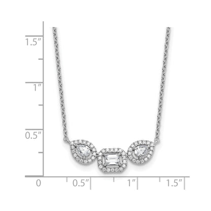 14k White Gold Lab Grown Diamond Three Stone Bar Necklace 3/4 ctw
