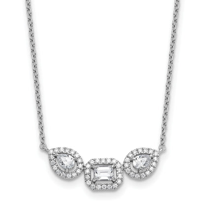 14k White Gold Lab Grown Diamond Three Stone Bar Necklace 3/4 ctw