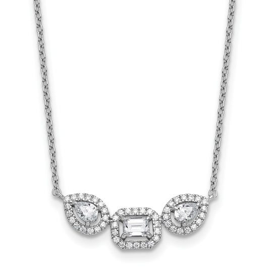 14k White Gold Lab Grown Diamond Three Stone Bar Necklace 3/4 ctw