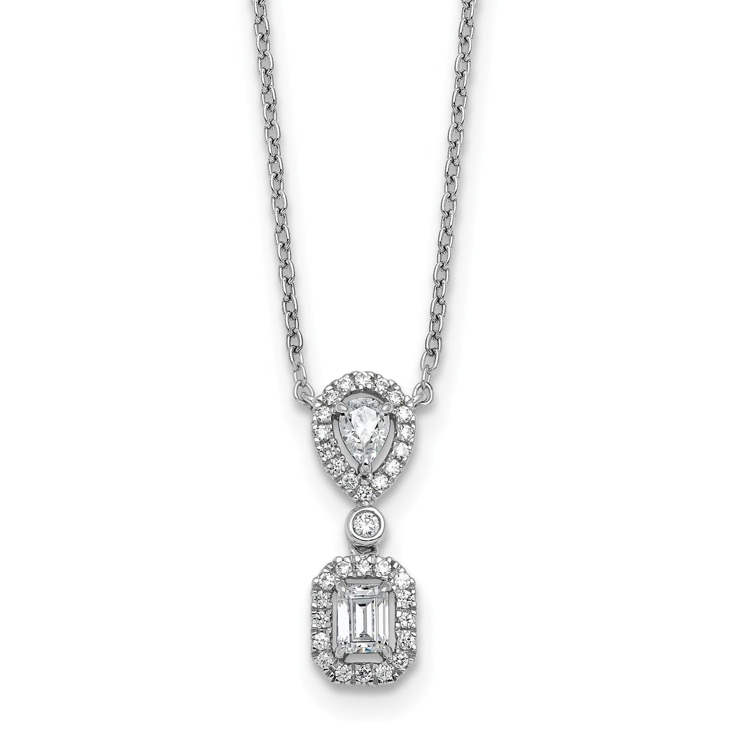 14k White Gold Lab Grown Diamond Halo Dangle Necklace 1/2 ctw