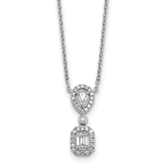 14k White Gold Lab Grown Diamond Halo Dangle Necklace 1/2 ctw