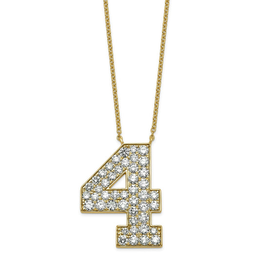 3.63 Ct Round Lab Diamond Pave 14k Gold number 4 Pendant Necklace