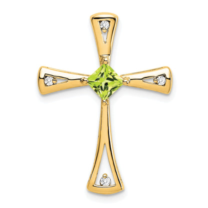 Natural Peridot and Diamond Cross Chain Slide Pendant
