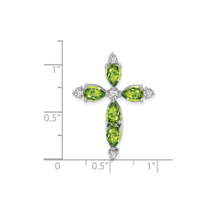 14k White Gold Natural Green Peridot Diamond Cross Pendant