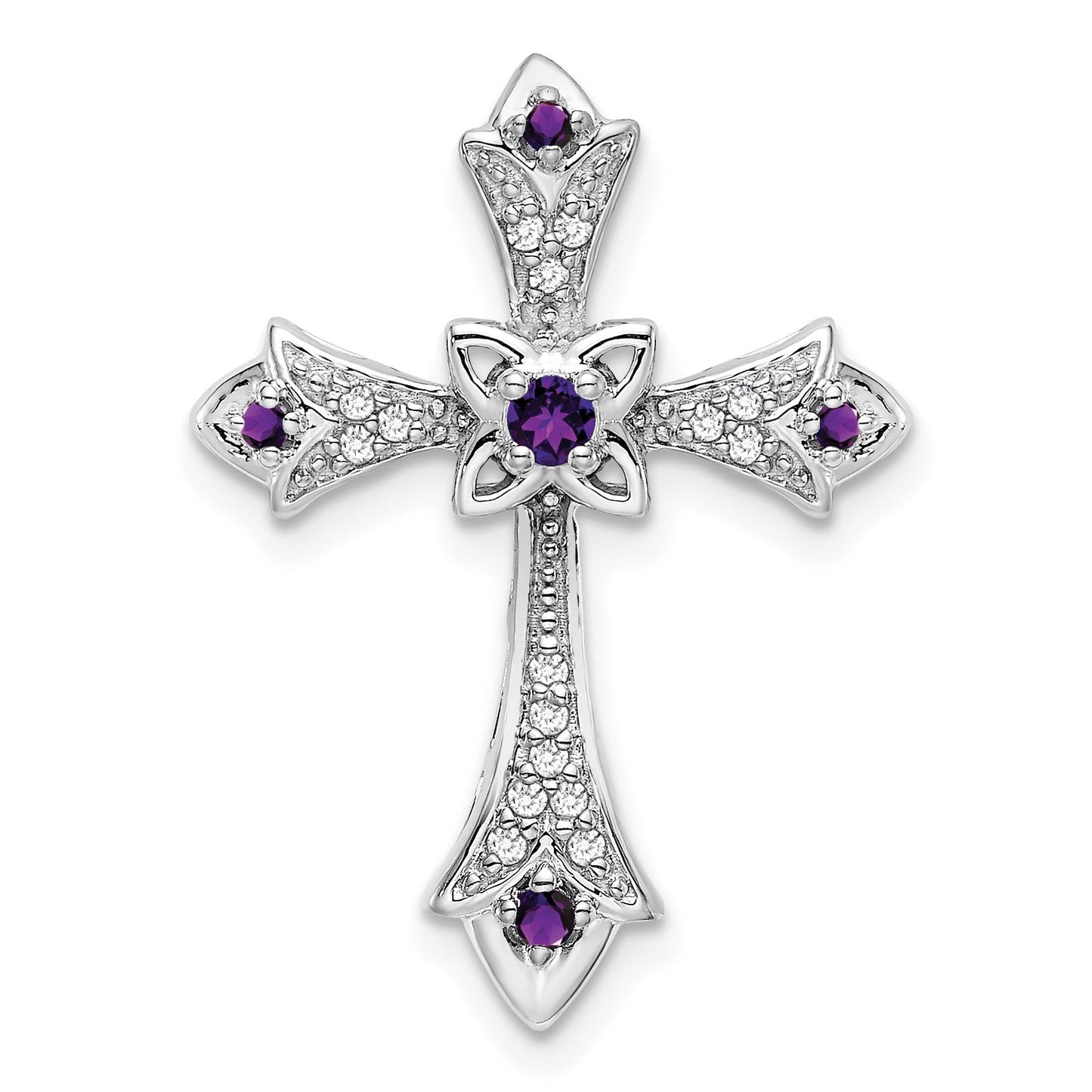 Gold Round Natural Amethyst and Diamond Pendant