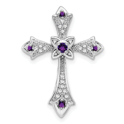 Gold Round Natural Amethyst and Diamond Pendant