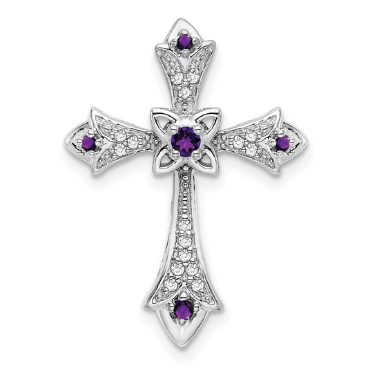 Gold Round Natural Amethyst and Diamond Pendant