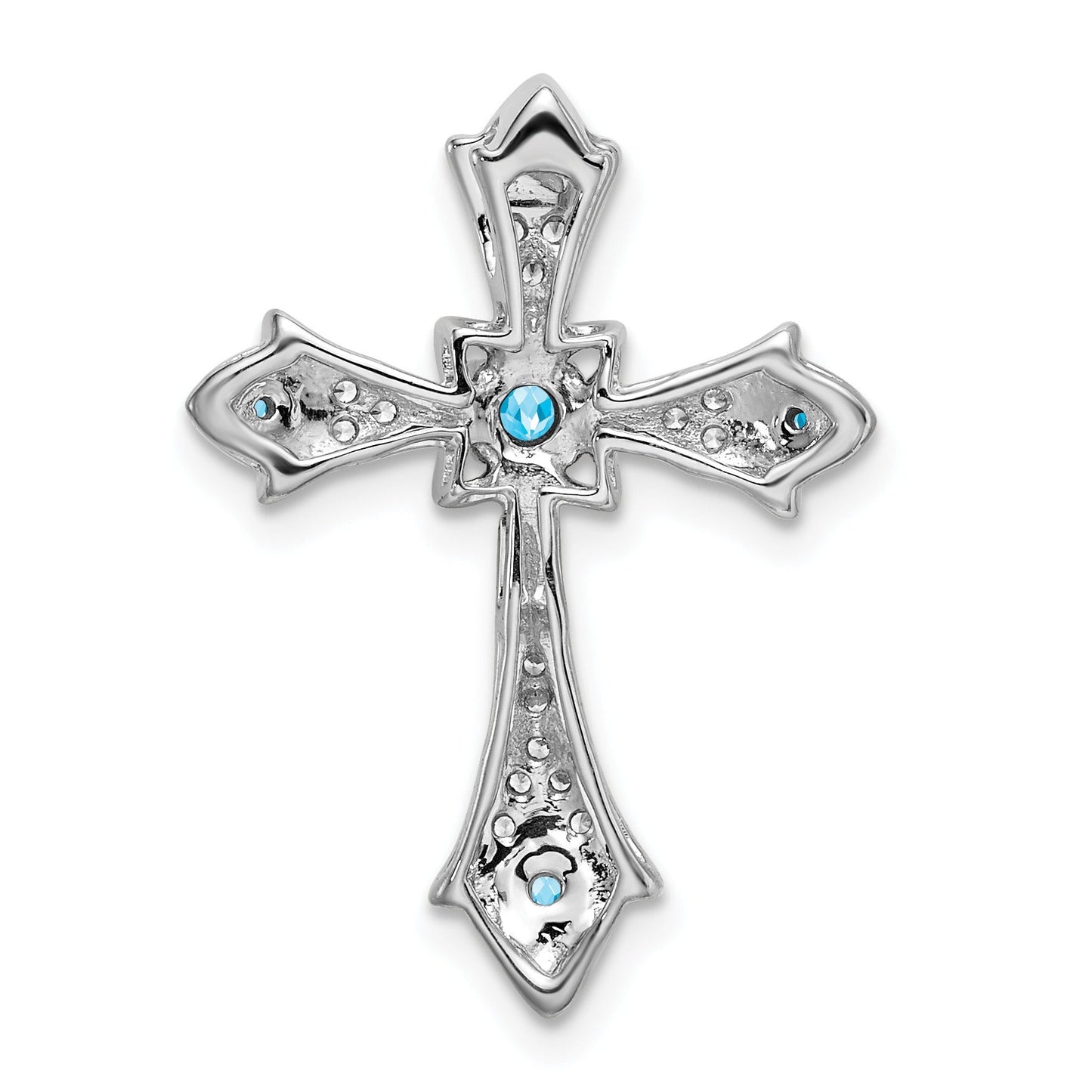 Gold Round Natural Swiss Blue Topaz and Diamond Pendant