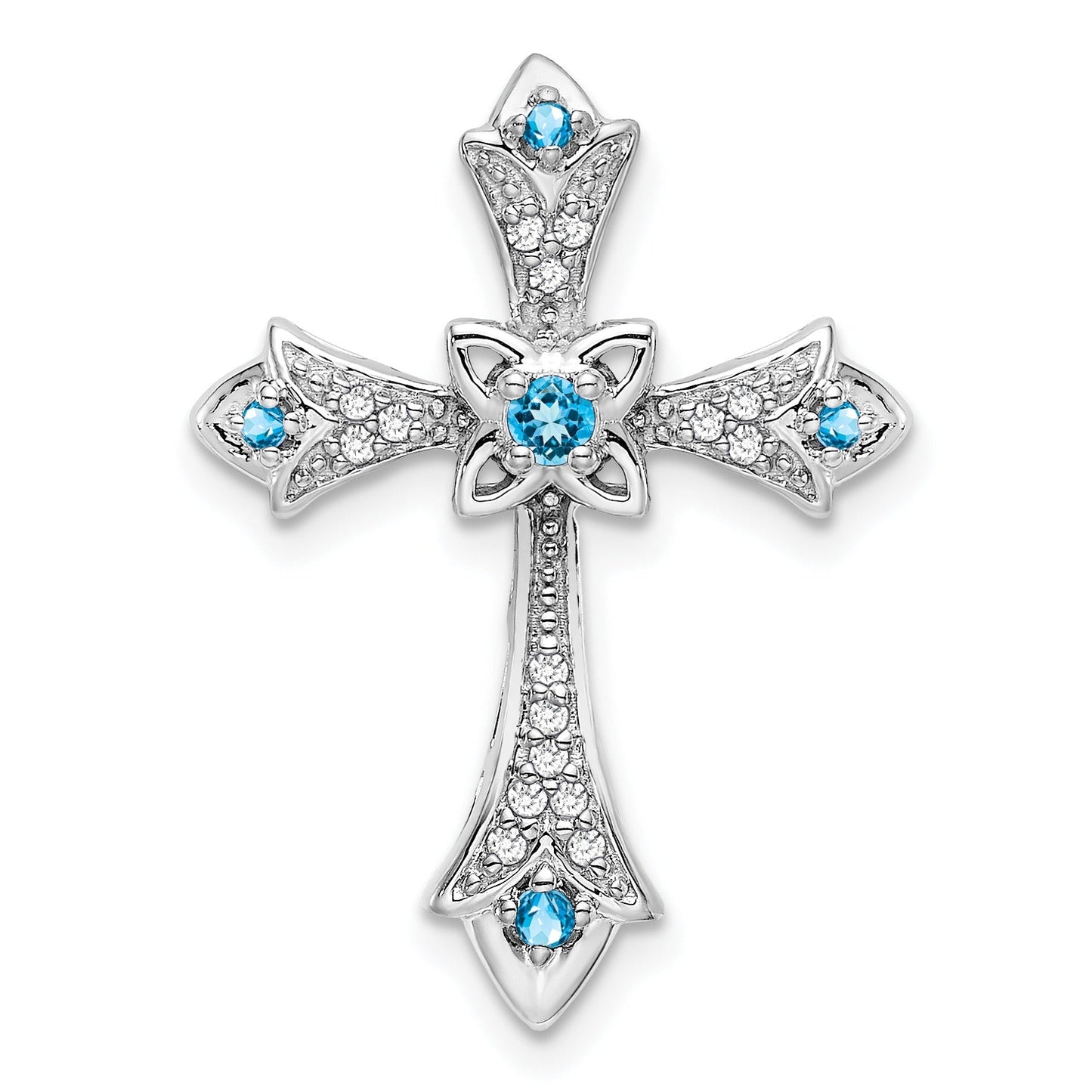 Gold Round Natural Swiss Blue Topaz and Diamond Pendant