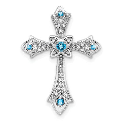 Gold Round Natural Swiss Blue Topaz and Diamond Pendant