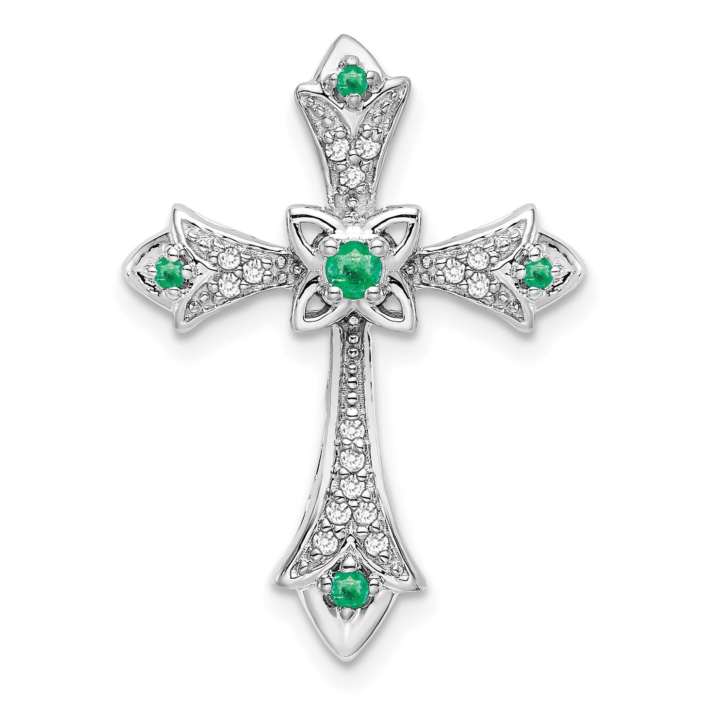 Gold Round Natural Emerald and Diamond Pendant
